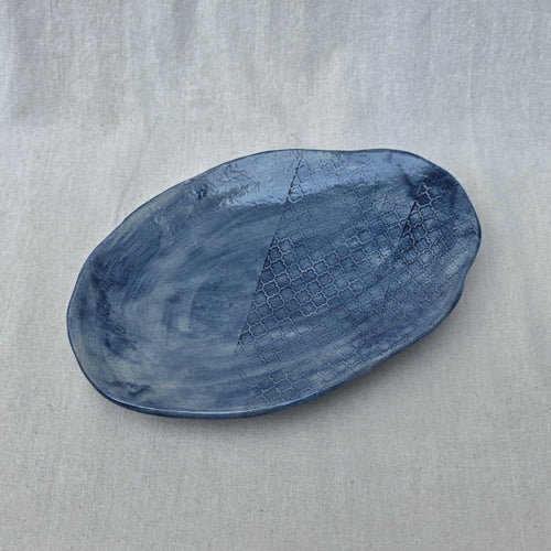 Textured Ceramic Serving Platter with Gloss Finish