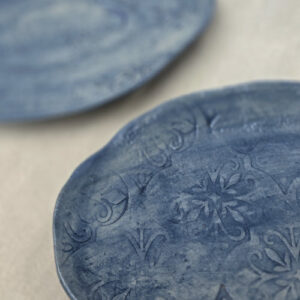 Textured Ceramic Serving Platter with Gloss Finish