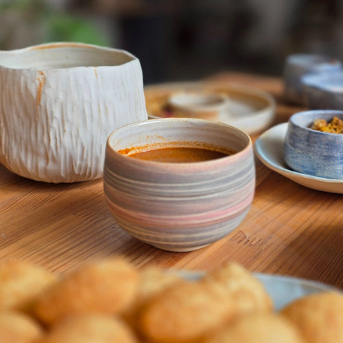Small Ceramic Serving Bowl with Ring Pattern