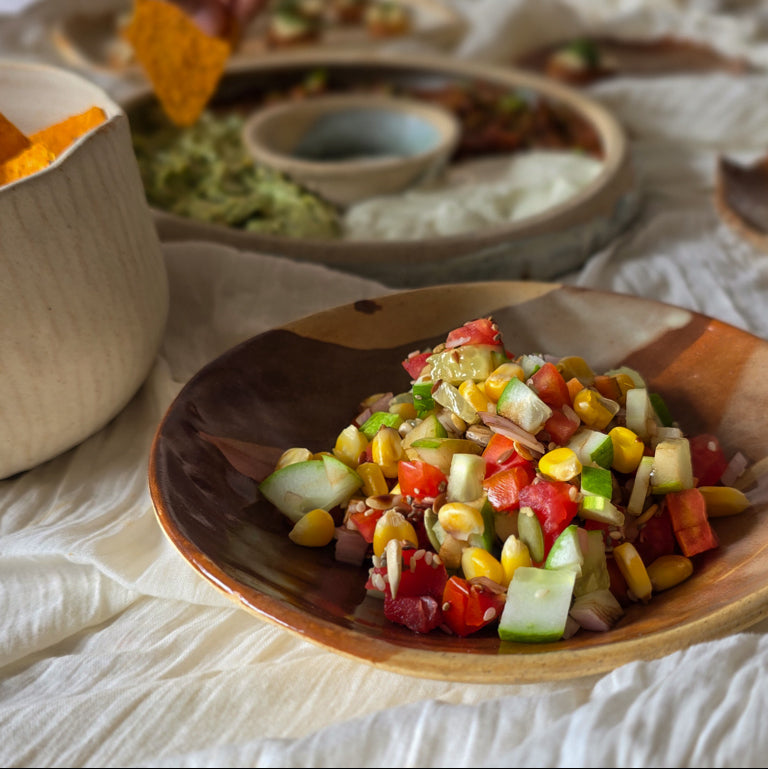 Curved Ceramic Snack Plate in Sand Finish