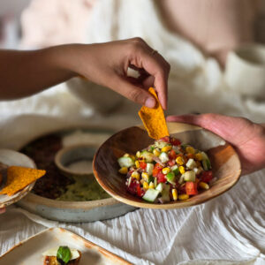 Curved Ceramic Snack Plate in Sand Finish