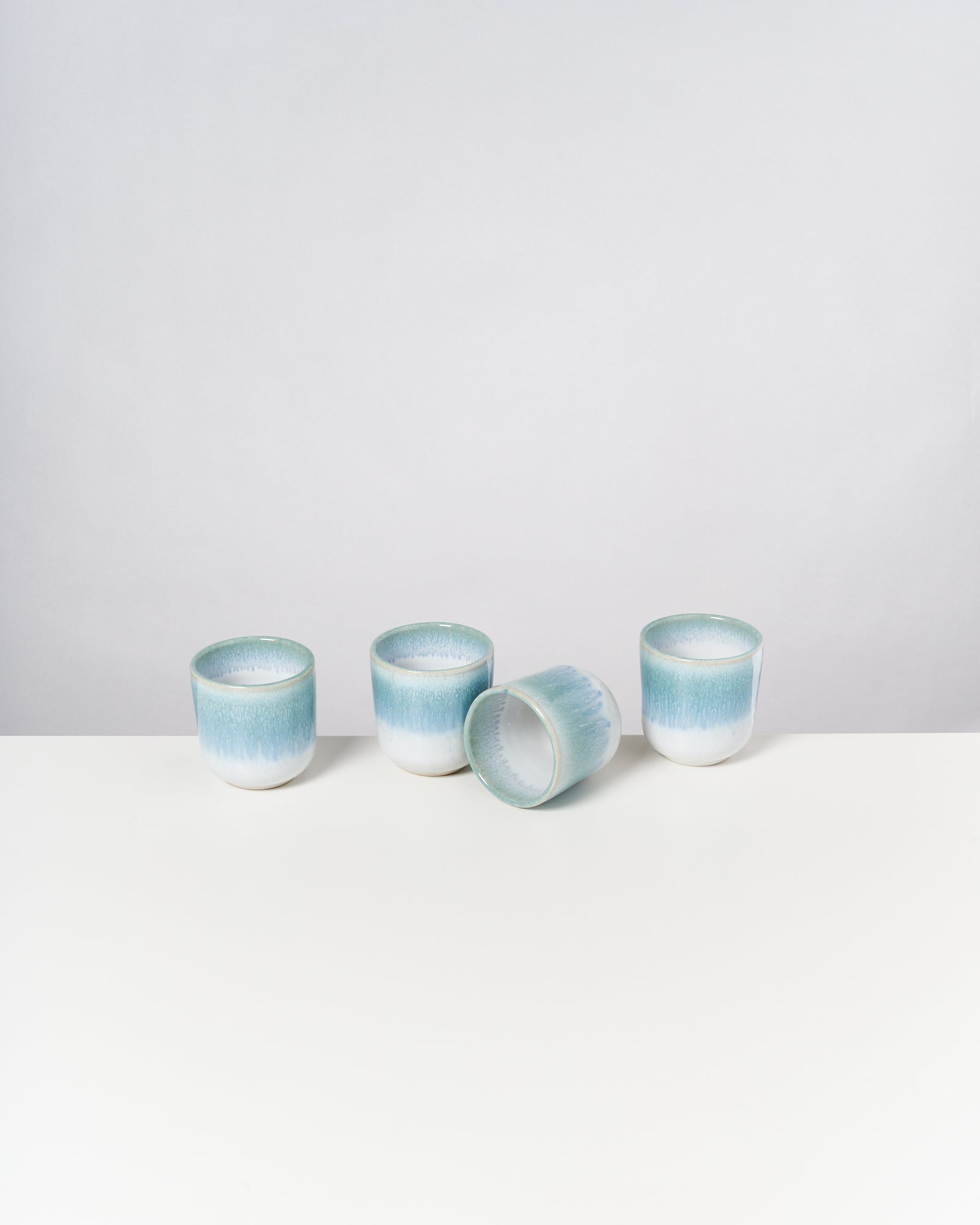 Small Green Blue Ceramic Cup Set of Four