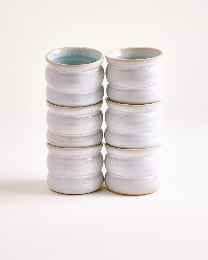 Small Bubble Azure Ceramic Cup Set of Six