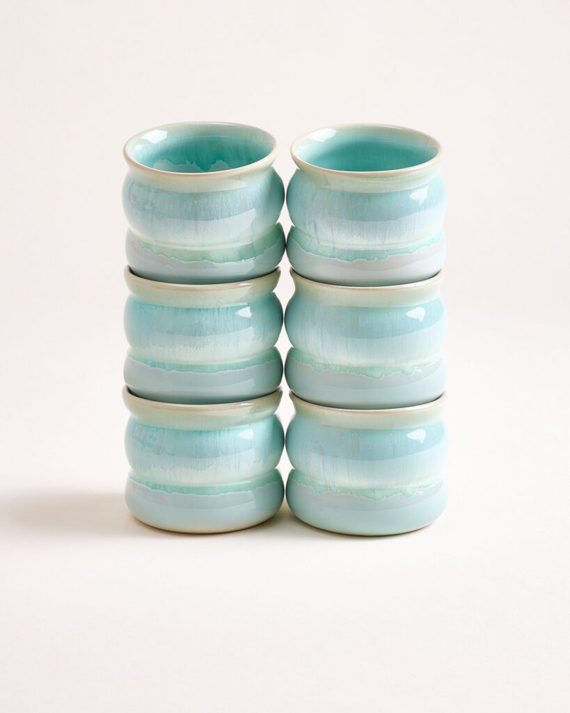 Small Bubble Mint Ceramic Cup Set of Six