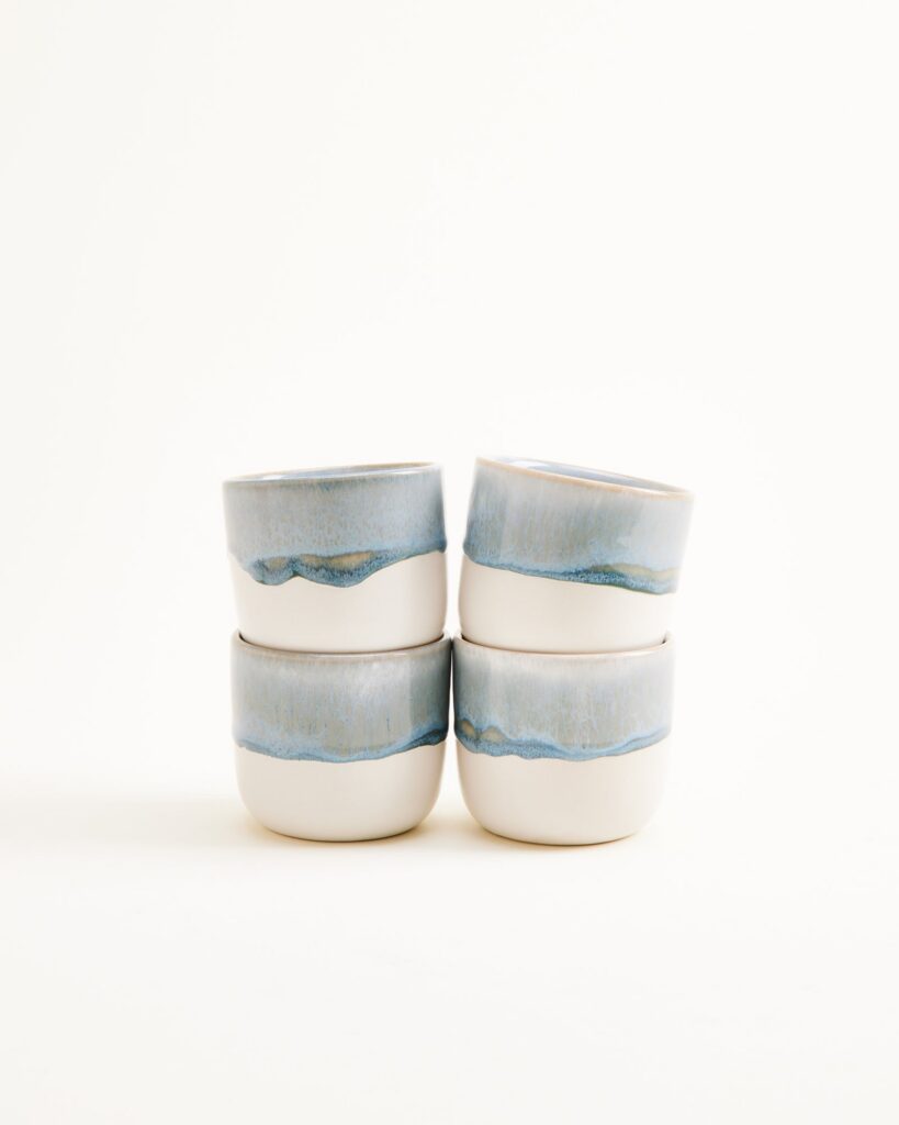 Small Gray Blue Ceramic Cup Set of Four