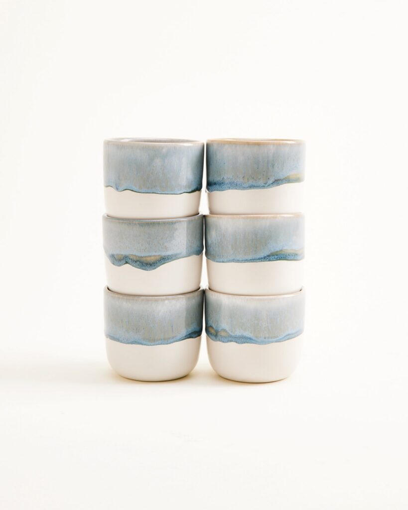 Small Gray Blue Ceramic Cup Set of Six