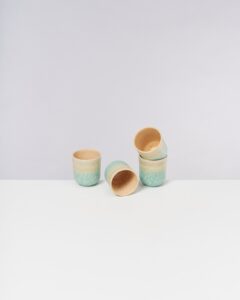 Small Apricot Mint Ceramic Cup Set of Four