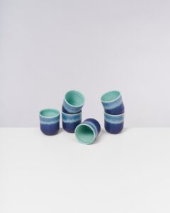 Small Turquoise Deep Blue Ceramic Cup Set of Six