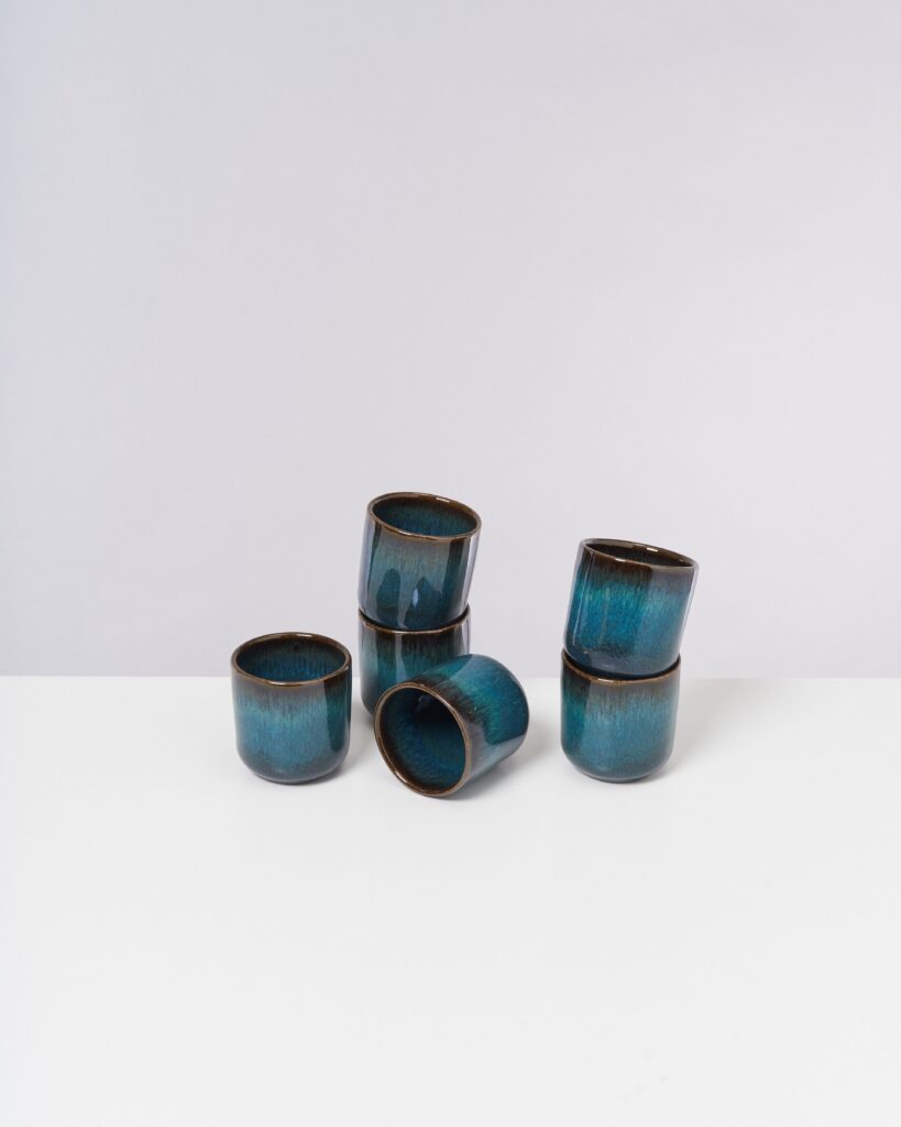 Small Oceanblue Ceramic Cup Set of Six