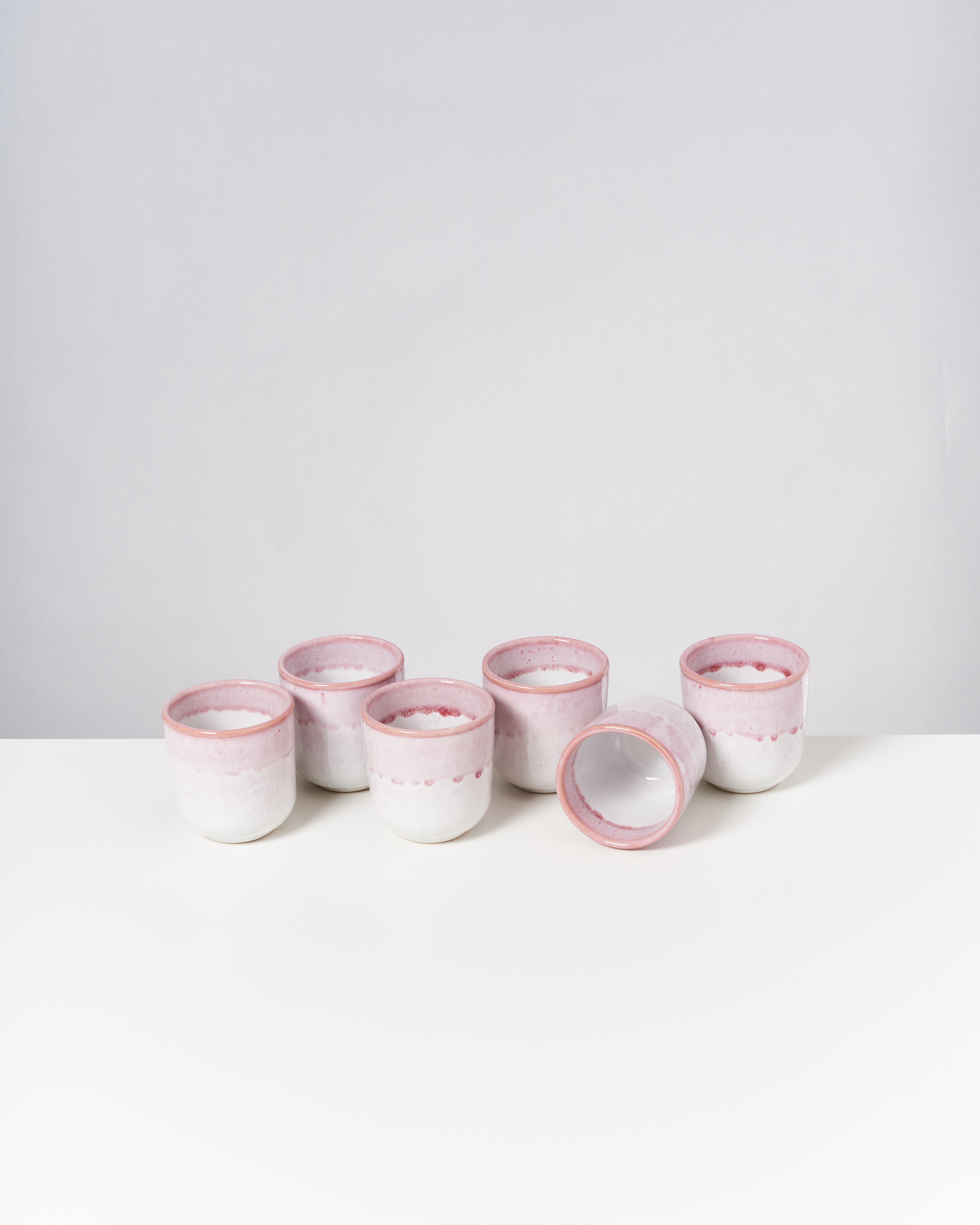 Small Pink White Ceramic Cup Set of Six