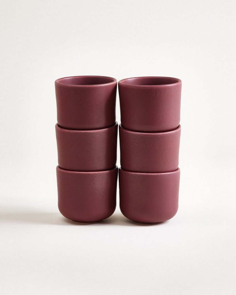 Small Burgundy Ceramic Cup Set of Six