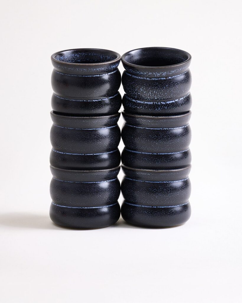 Small Bubble Black Ceramic Cup Set of Six