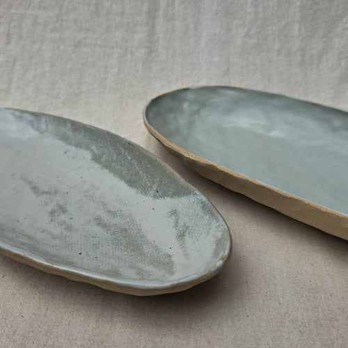 Pinched Oblong Ceramic Platter with Soft Glaze