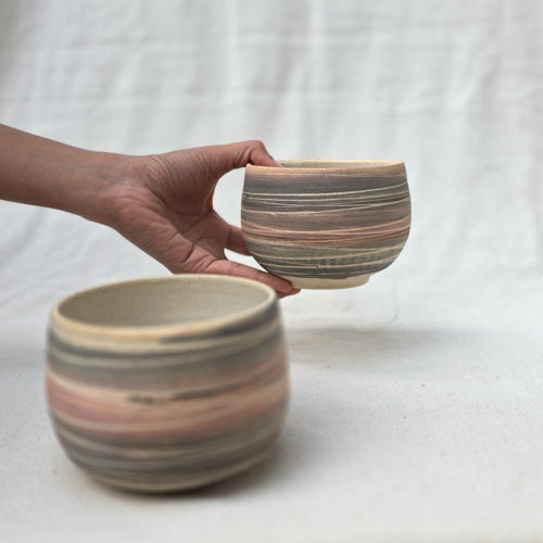 Small Ceramic Serving Bowl with Ring Pattern