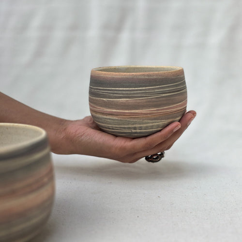 Small Ceramic Serving Bowl with Ring Pattern