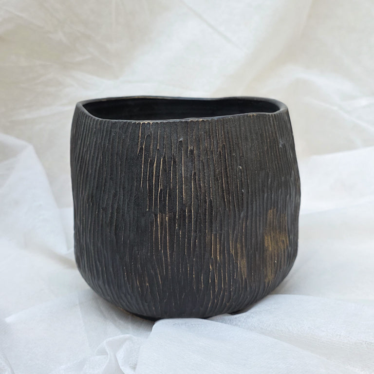 Matte Black Ceramic Popcorn Bowl with Deep Shape