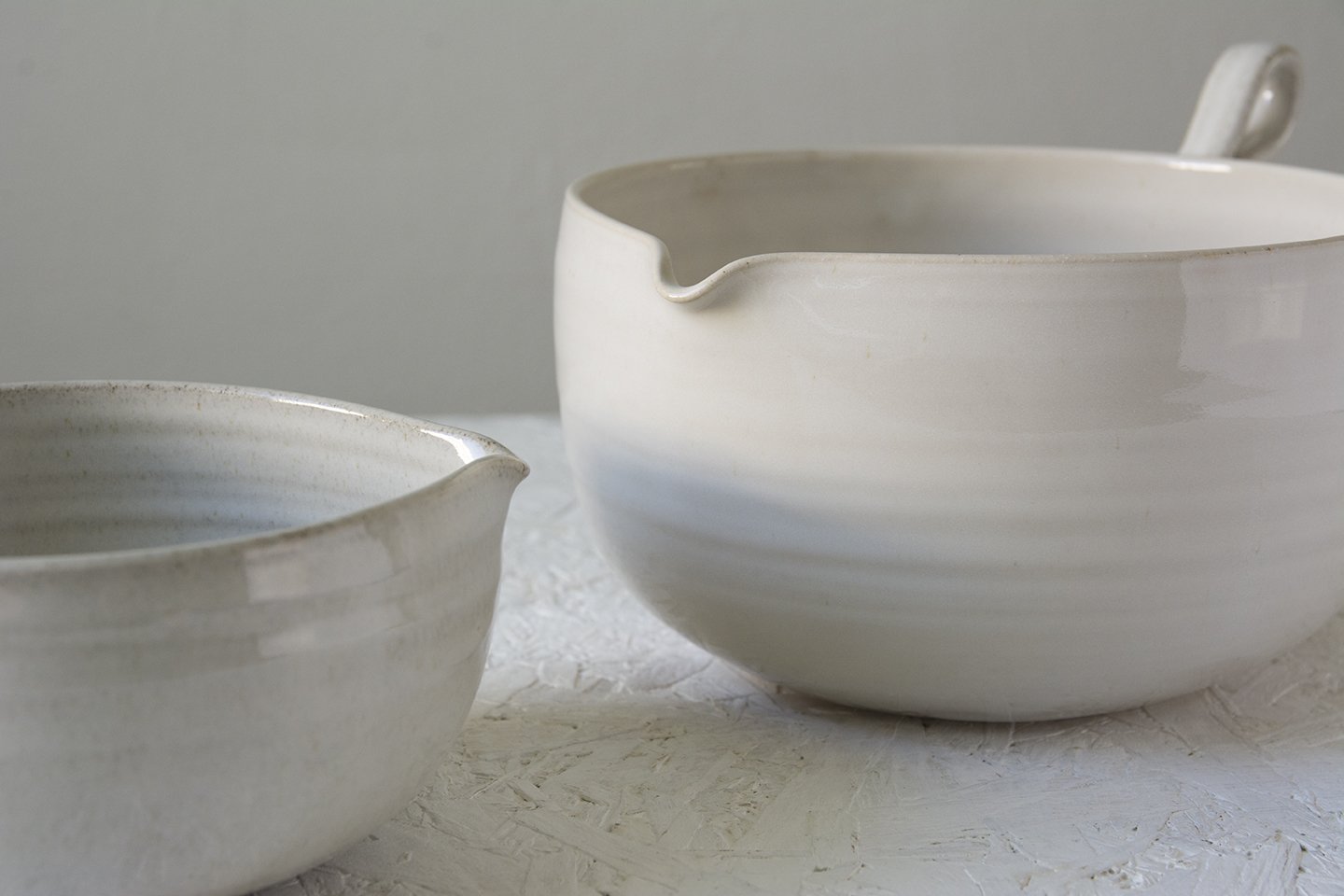 White Ceramic Mixing Bowl with Pour Spout
