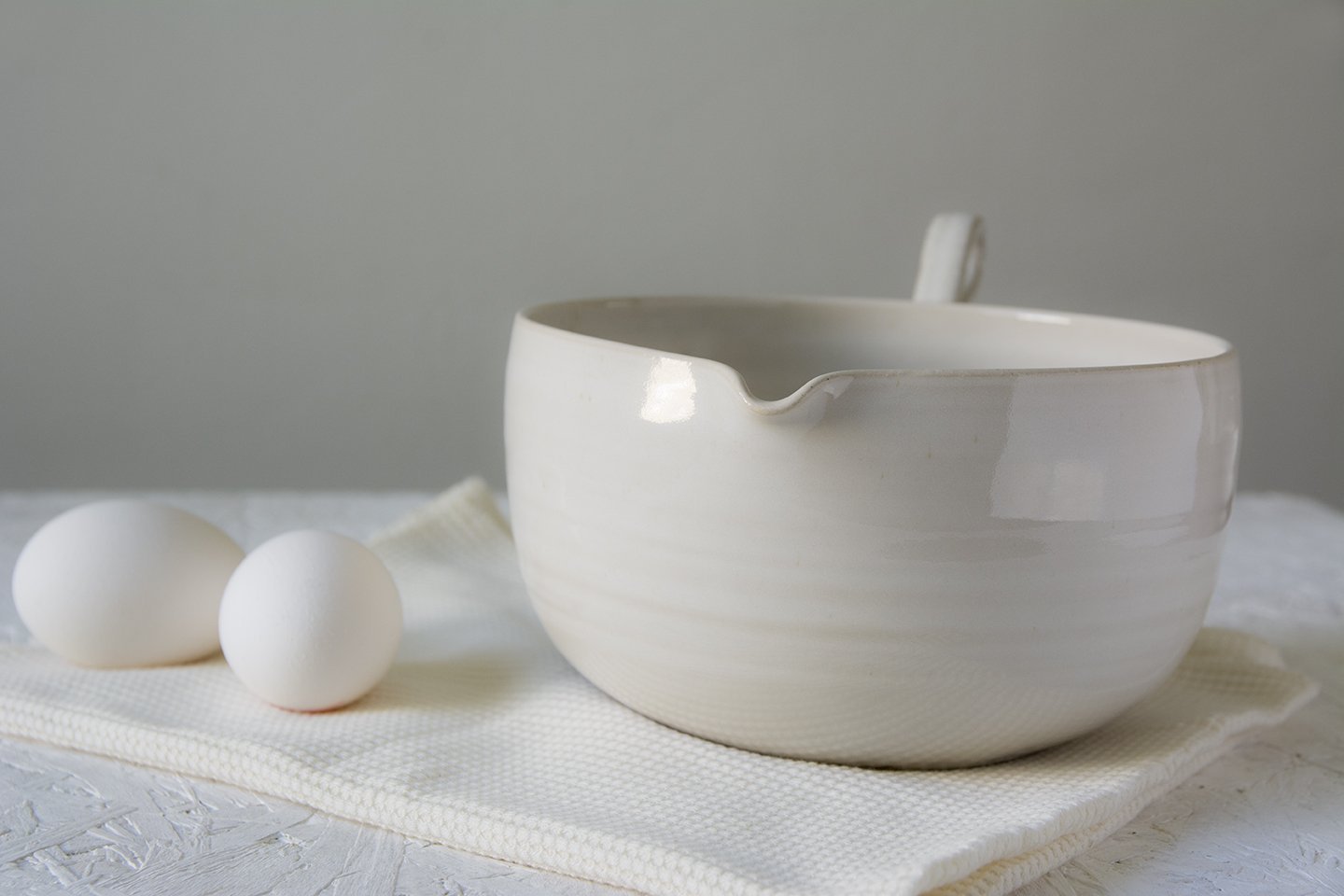 White Ceramic Mixing Bowl with Pour Spout