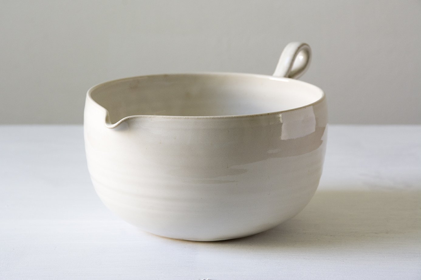 White Ceramic Mixing Bowl with Pour Spout