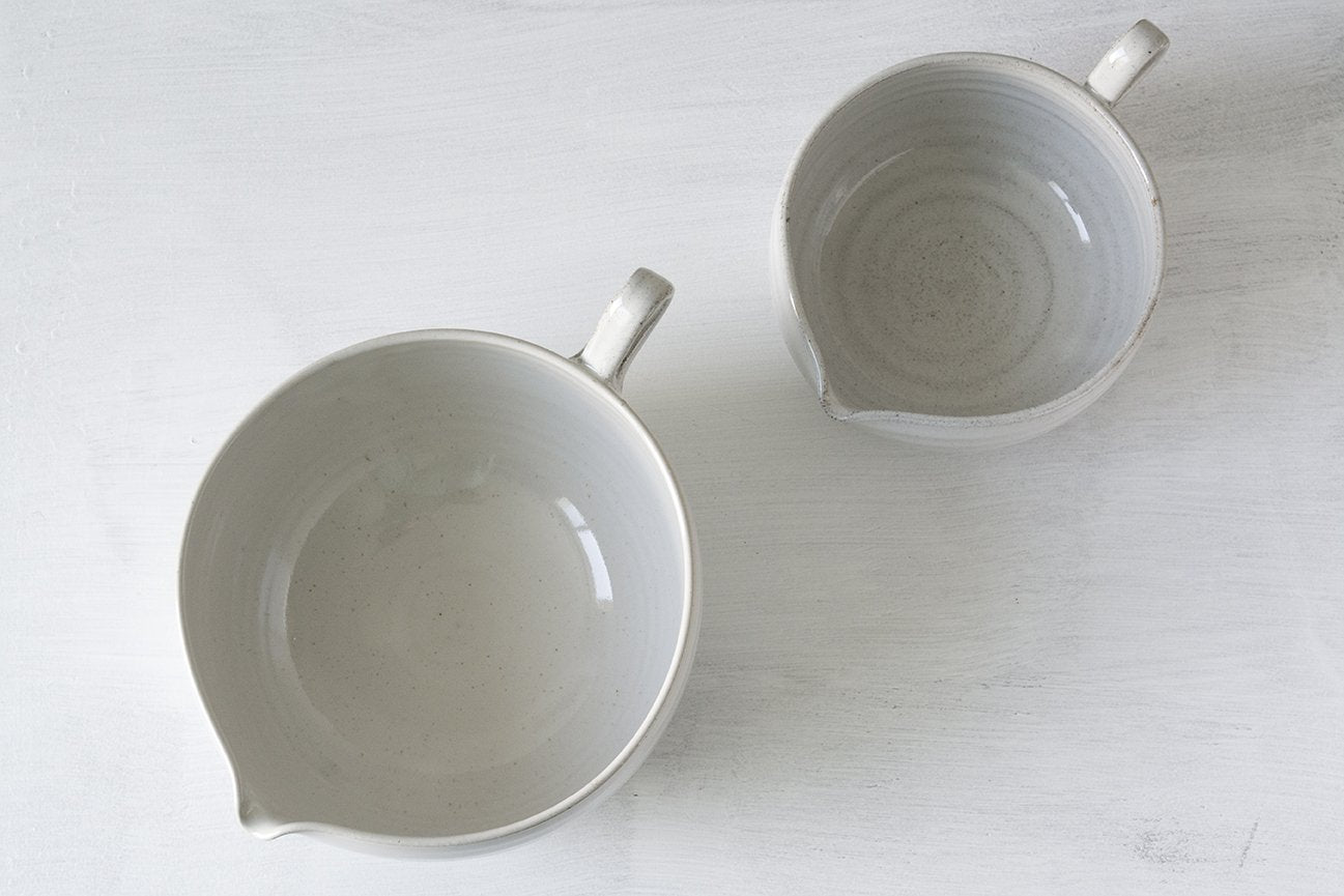 White Ceramic Mixing Bowl with Pour Spout
