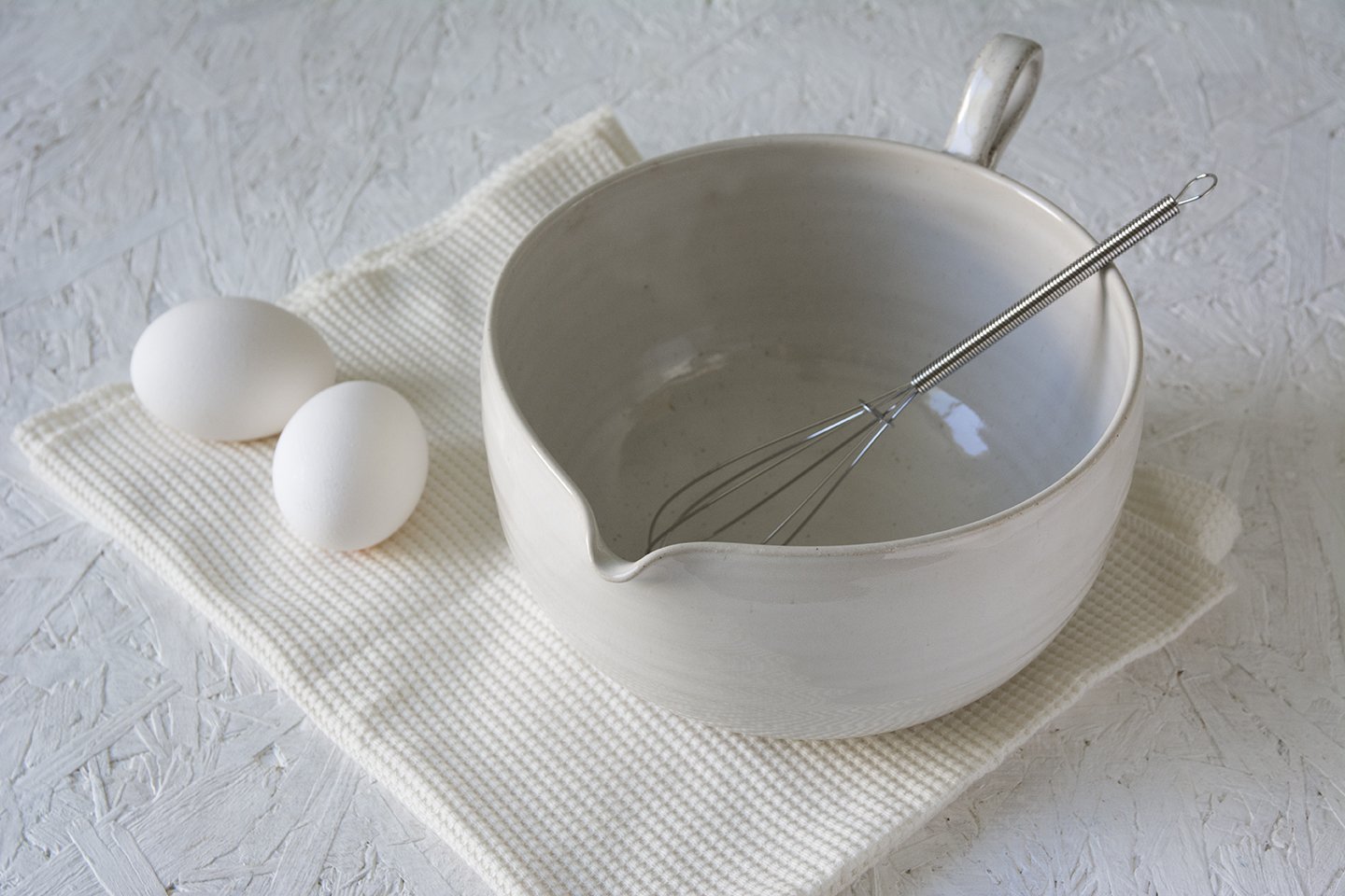 White Ceramic Mixing Bowl with Pour Spout