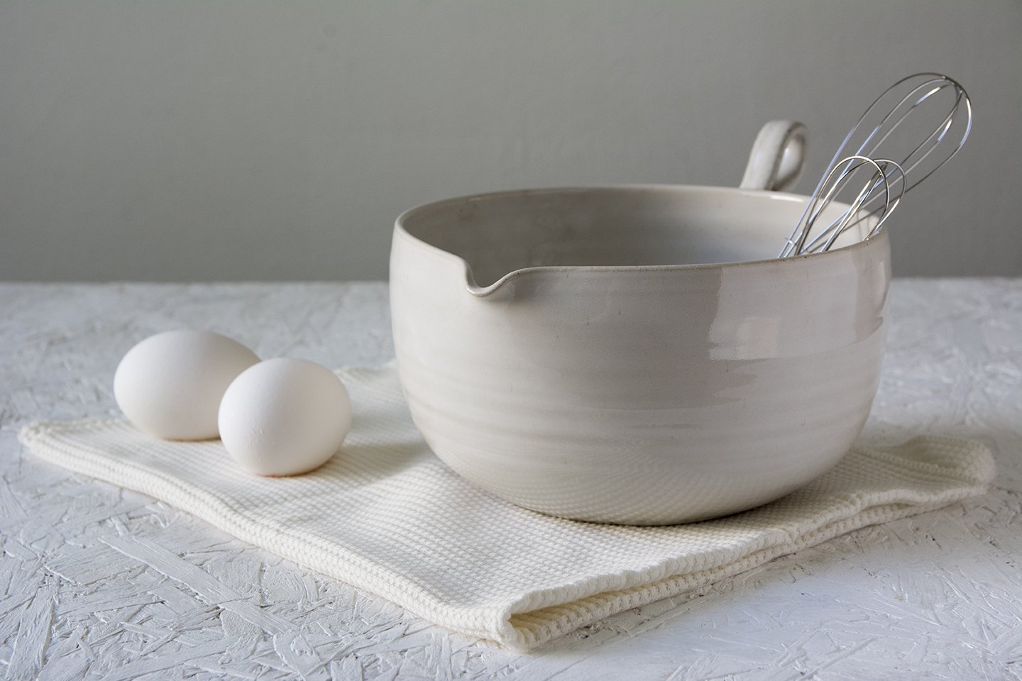 White Ceramic Mixing Bowl with Pour Spout