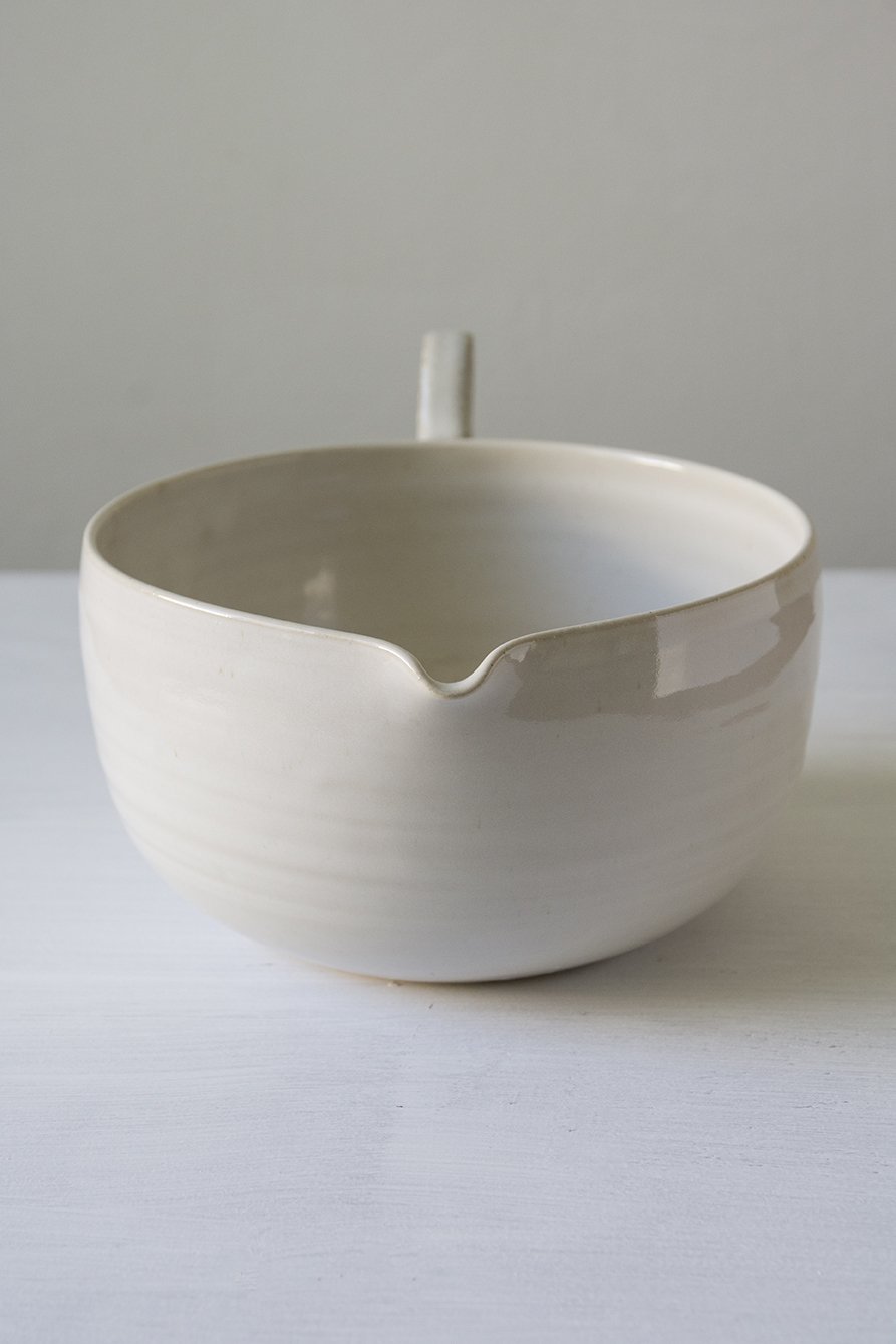 White Ceramic Mixing Bowl with Pour Spout